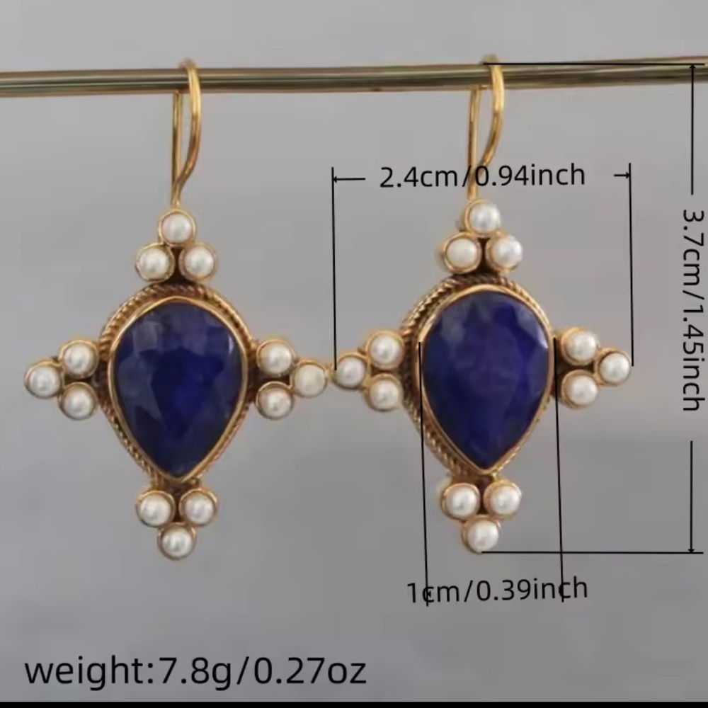 Unique vintage Gold and Red Teardrop Earrings - Picture 3 of 10